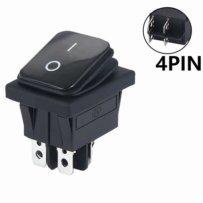ON OFF KCD4 waterproof and oil proof switch four feet 2 file red green with lights six foot rocker power switch LED 12V 220V
