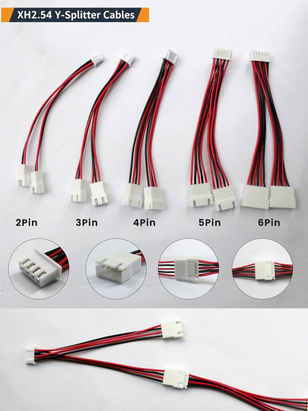 XH2.54 Y-Splitter Cable Male to 2 Female Connector 26AWG Fan Cable 2Pin 3Pin 4Pin 5Pin 6Pin Power Extension Cord Terminal Cable