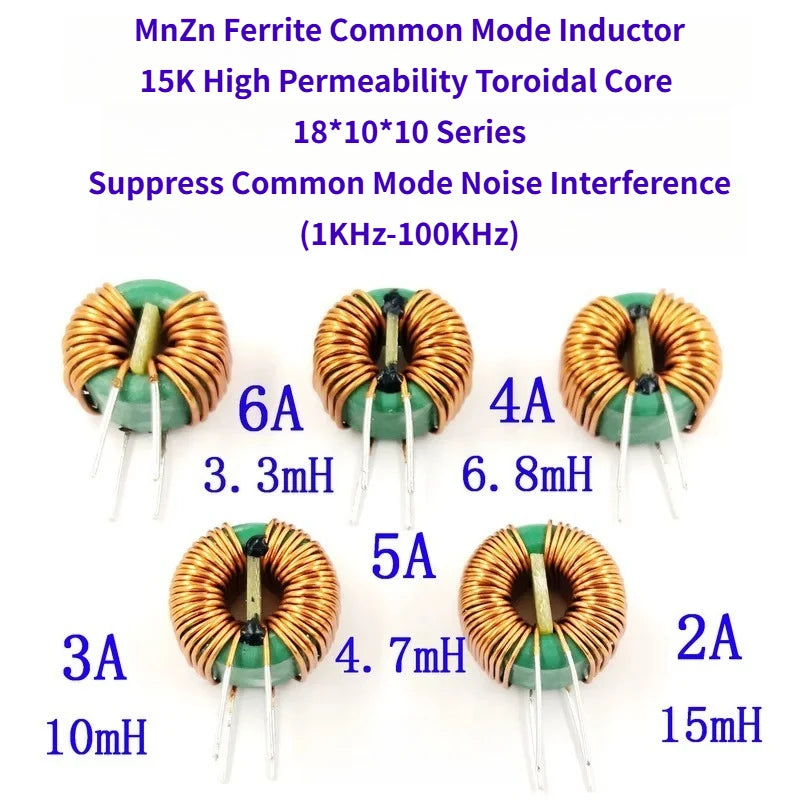 5PCS High Permeability Toroidal Common Mode Choke Inductor 3.3/4.7/6.8/10/15mH T18*10*10