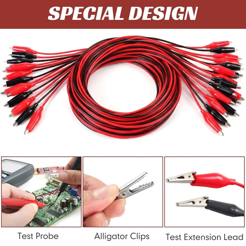 20-1Set Dual Alligator Clip Cables Connecting Cables Test Cable Lead Jumper Wire Male Female Crocodile Clip Power Supply Adapter