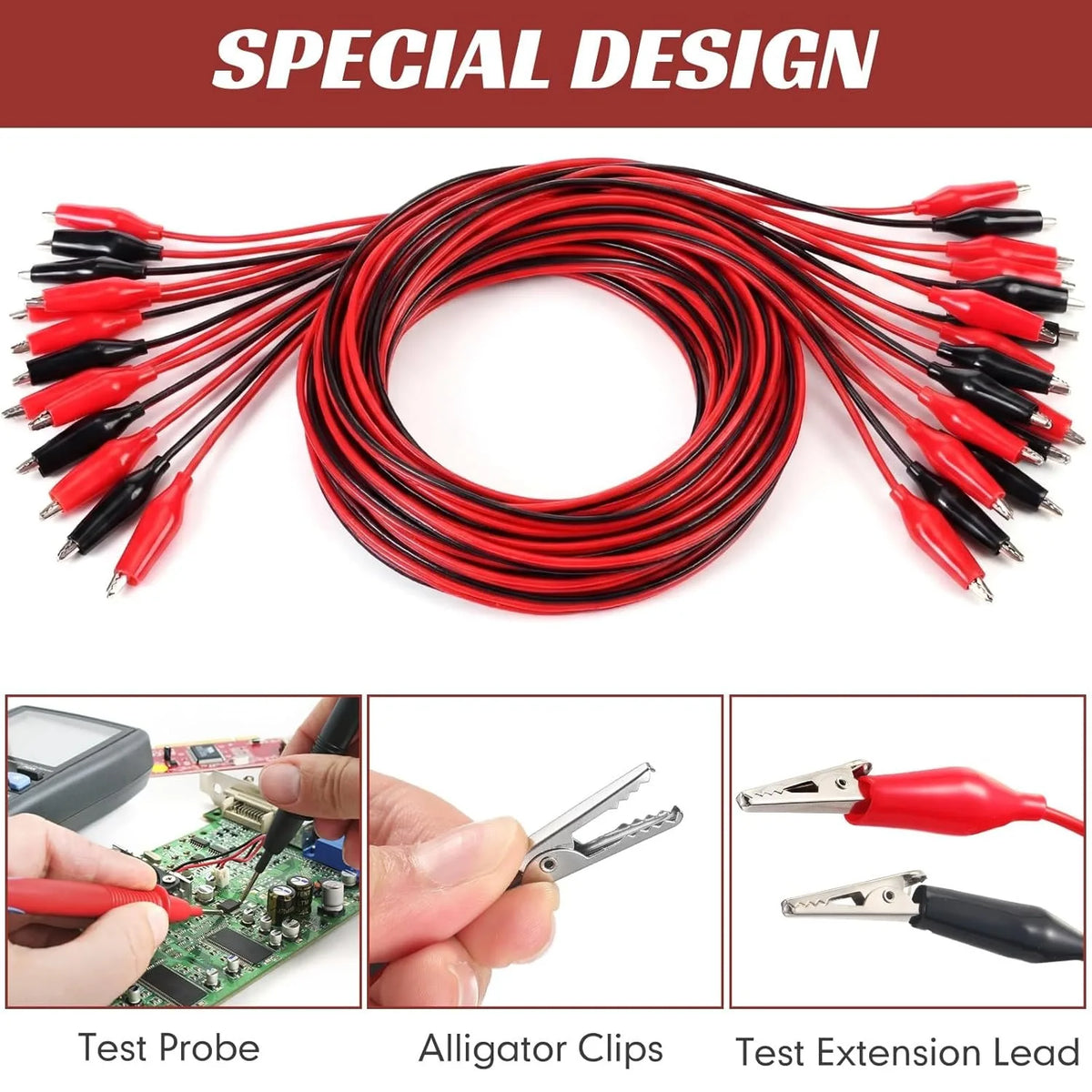 20-1Set Dual Alligator Clip Cables Connecting Cables Test Cable Lead Jumper Wire Male Female Crocodile Clip Power Supply Adapter