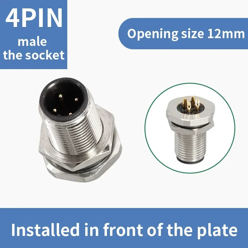 M12 male and female socket  4 5  8  pins weld IP67/68 Install front/rear panel waterproof circular connectors