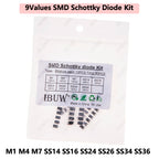 90PCS 9Values SMD Schottky Diode Kit M1 M4 M7 SS14 SS16 SS24 SS26 SS34 SS36 for Electronic Rectification Projects M1