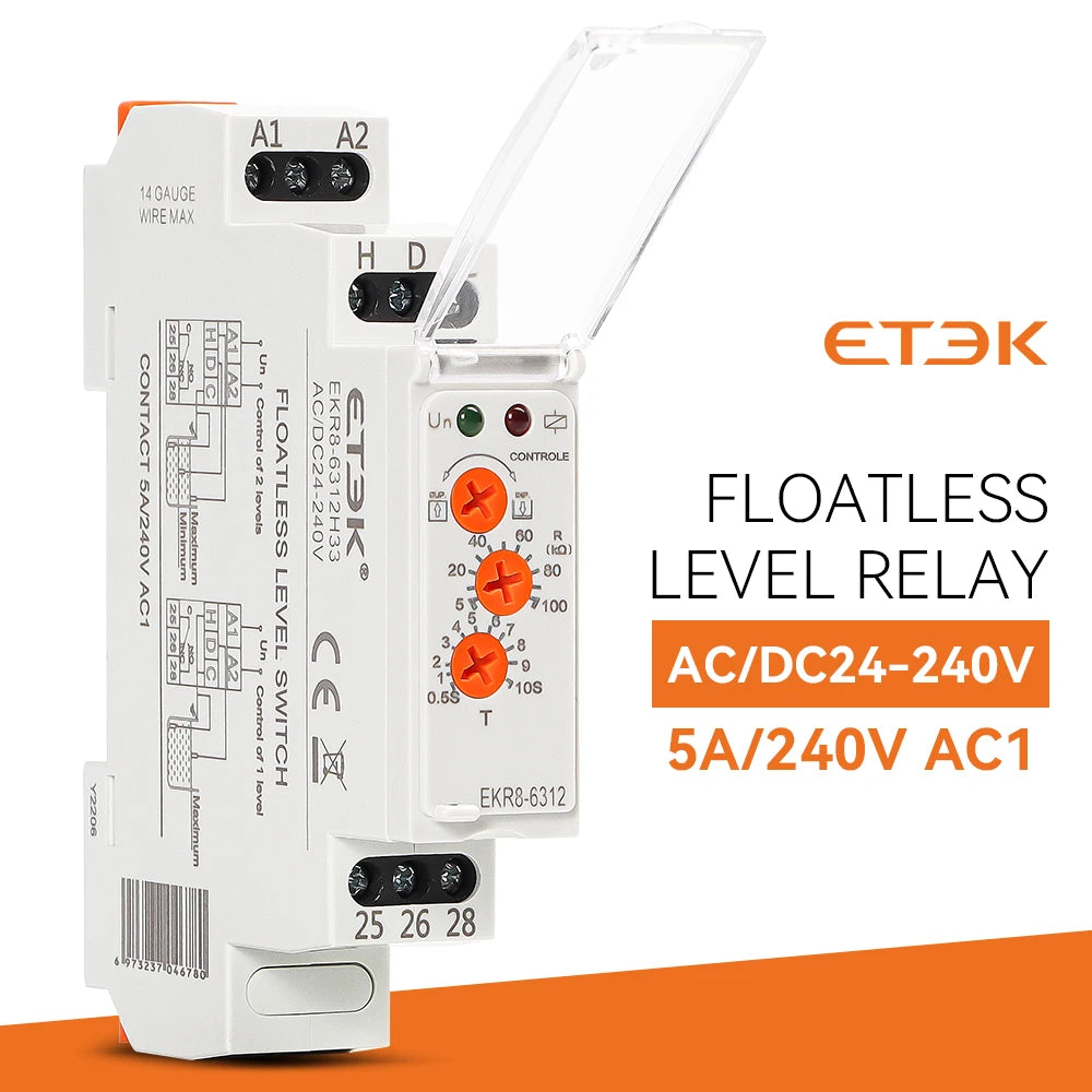 ETEK Floatless Water Level Relay Switch Electronic Liquid Level Controller 5A  AC 220V  SPDT 12V EKR8
