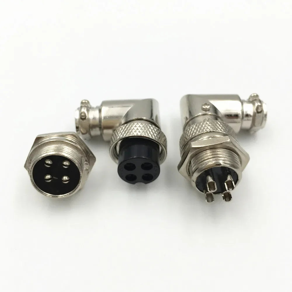 5 Sets Electric GX16 M16 Elbow 90 Degree Right Angle 4 Pin Aviation Connector Female Plug and Male Chassis Mount Socket