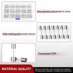 150PCS fast burning glass fuses with 10PCS 5x20mm inline fuse holder screw type 16AWG 250V 0.1A-20A glass tube fuse combination