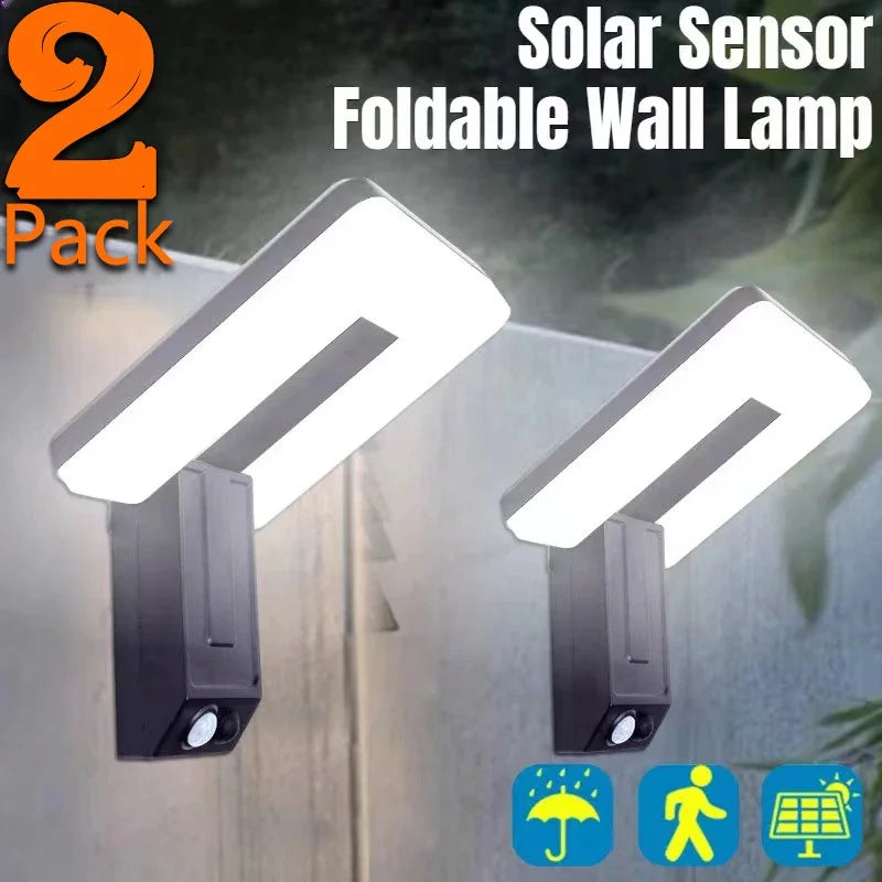 1~2Pack Solar Lights Outdoor Foldable 3 Modes LED Light Motion Sensor Waterproof Wall Lamps for Fence Yard Garden Garage