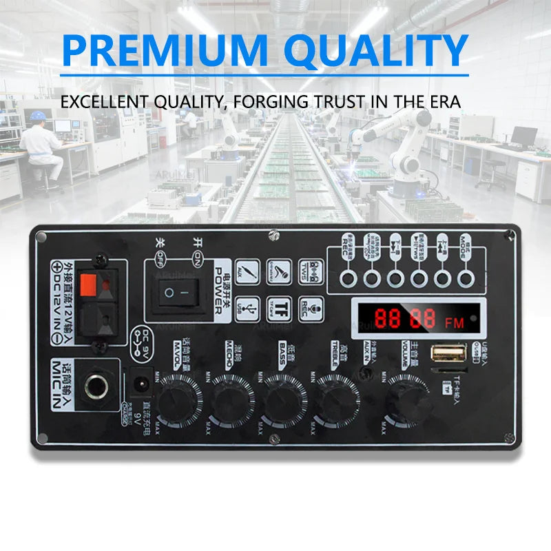 50W Metal Shell Bluetooth Amplifier Board with Display | 7.4V-12V Input | Power Adapter Cable Included