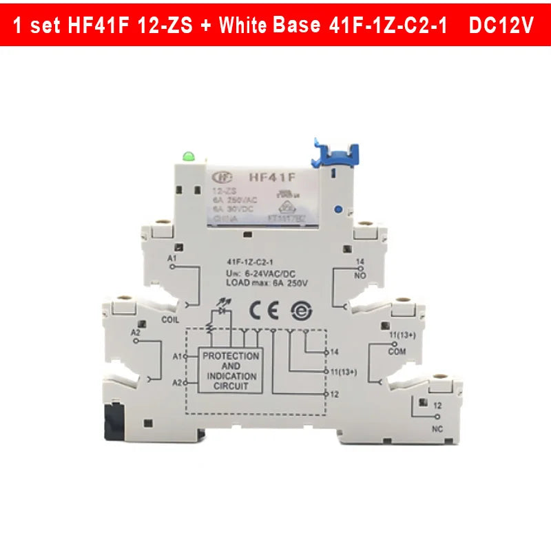 5/10 Sets Slim Relay HF41F 5V 12V 24VDC With Relay Base 41F-1Z-C2-1 LED & Circuit Protection DIN Rail Ulitra-thin Relay Modules