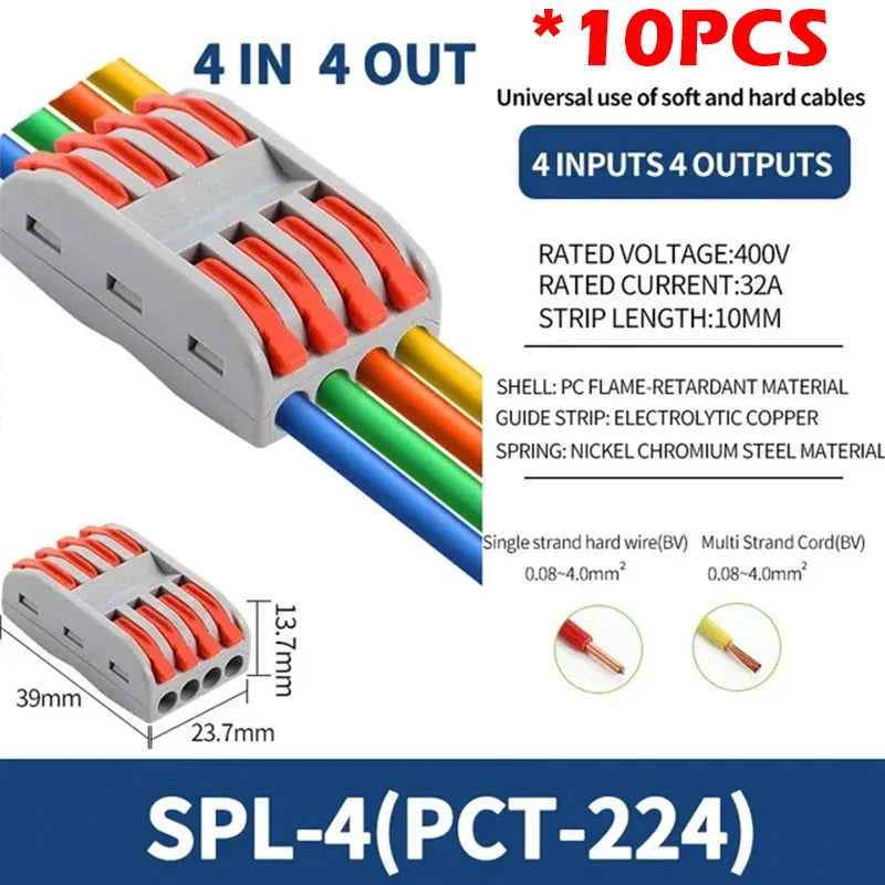 10pcs Compact 1/2/3/4/5 in Multiple Out Wire Connector - Speedy Splicing, 0.08-4.0mm  for Home Wiring Conductor Terminal
