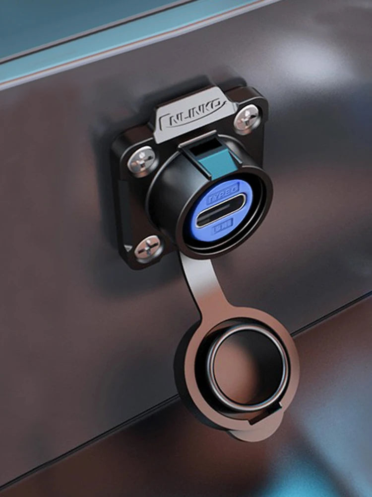 Cnlinko LP16 Waterproof Type-C 3A Female Socket Jacks Panel Mount USB C Connector for Fast Charging Data Transfer 10Gbps