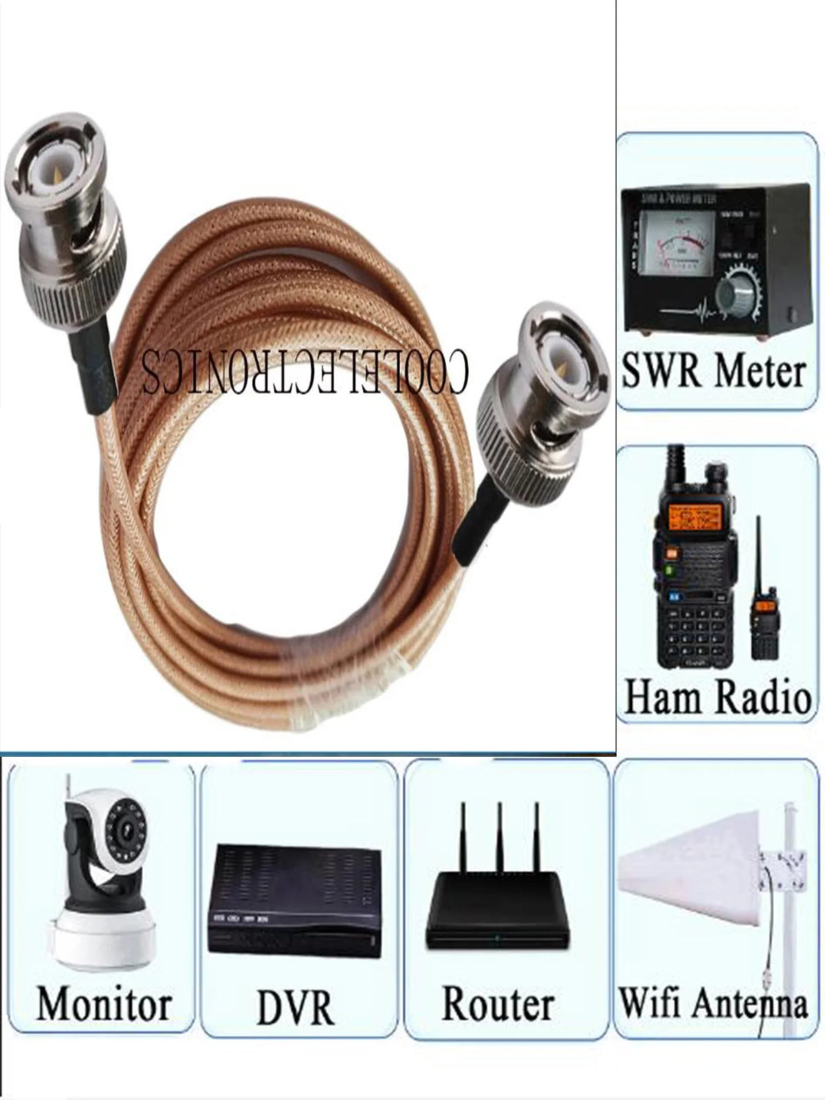 RG400 BNC male to BNC male Double Shielded Copper Braid Coax Low Loss Coaxial Cable 50ohm 10/15/20/30/50cm 1/2/3/5/10m