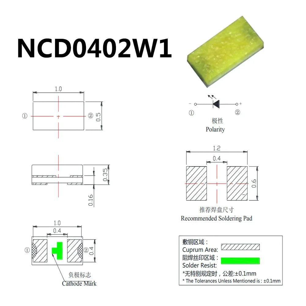0402 SMD 50PCS NCD0402B1 NCD0402C1 NCD0402G1 NCD0402O1 NCD0402R1 NCD0402W1 NCD0402Y1 Blue Yellow Green Orange White Red 0402 LED