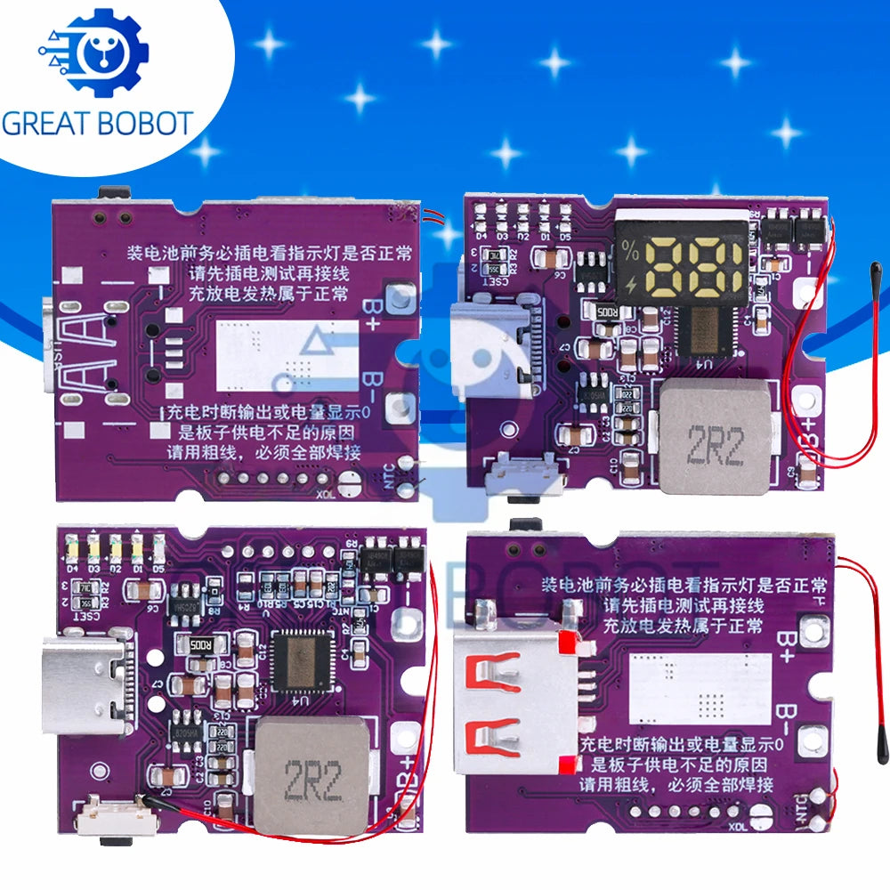 22.5W Power Bank Bidirectional Fast Charging Mobile Power Module Circuit Board With Digital/Light Type-C USB Suppor PD/QC3.0 2.0