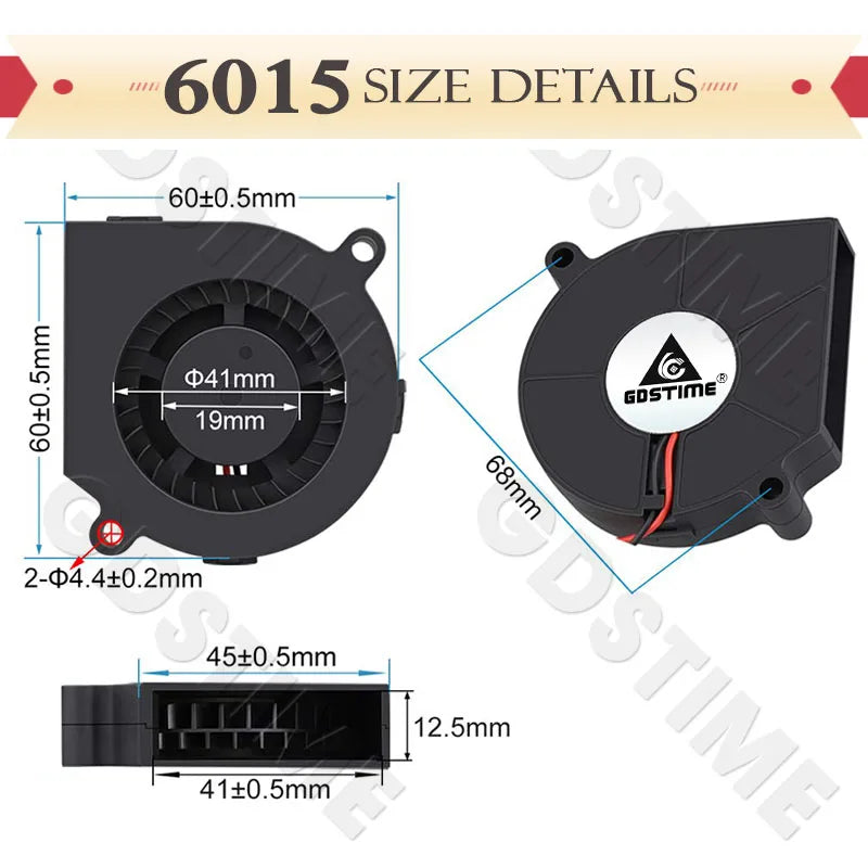 Gdstime 5015 24v Fan 4010 Snail Fan 2PIN DC 5V 12V 3D Printer Mini Fan 7015 7530 Cooling Fan 3010 5020 Turbo Fan Radial Cooler