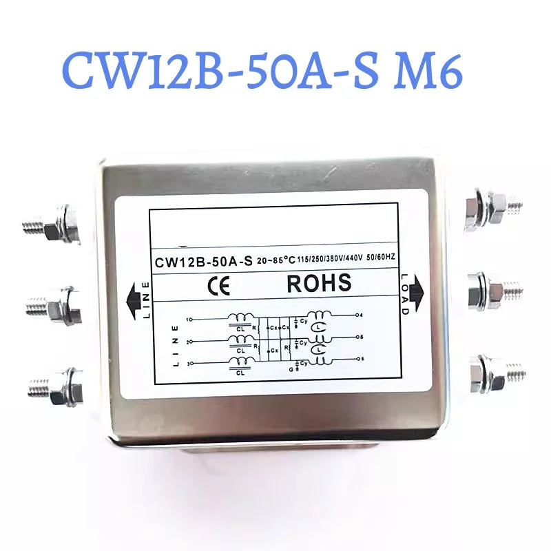 Three-Phase Power Filter inverter EMI Servo Filter Purifier CW12B-10/20/30/40/50/60A-S/SR AC 380V Three-Wire Rail Mount Terminal
