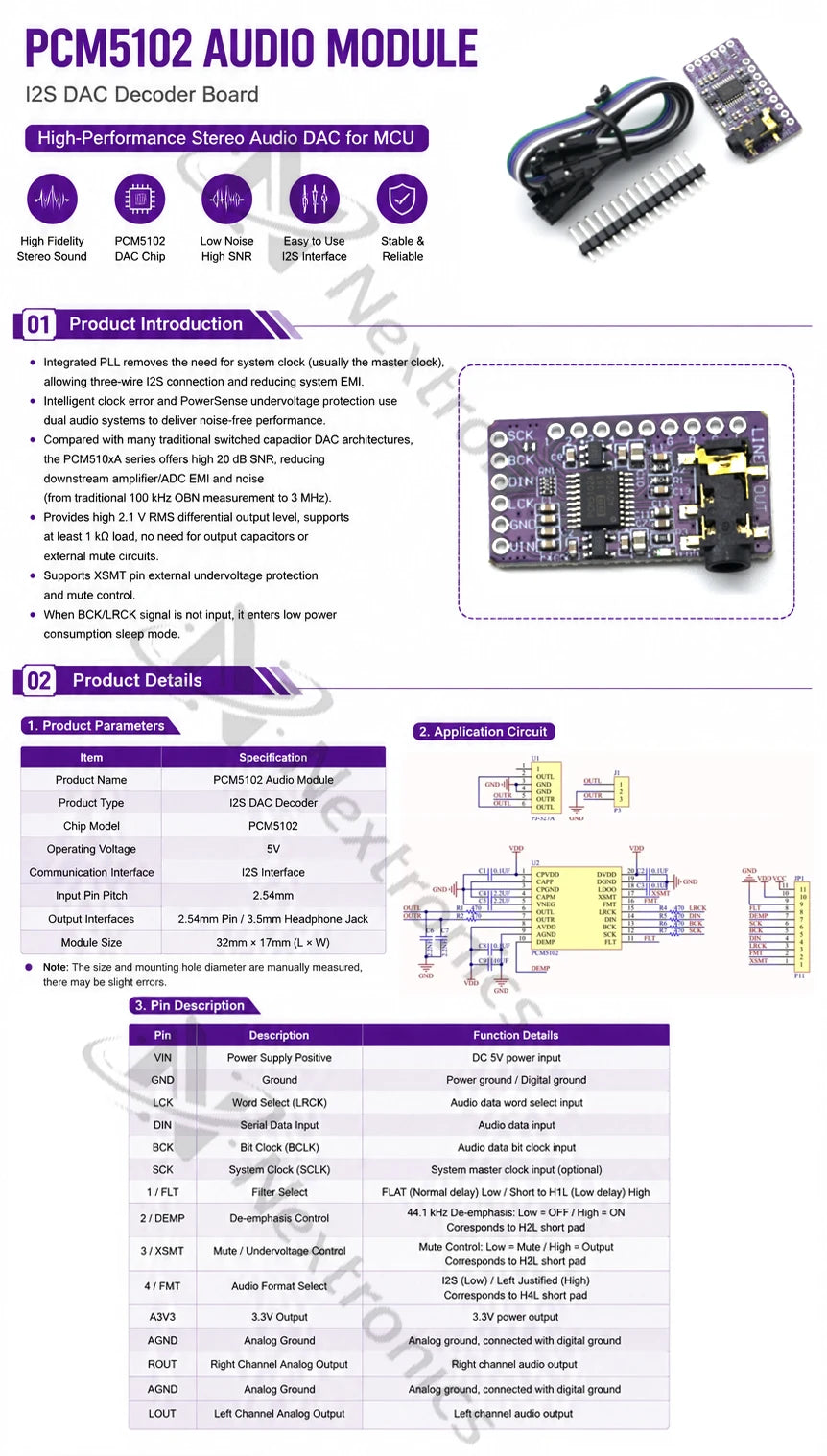 GY-PCM5102 PCM5102A PCM5102 I2S Interface DAC Decoder Audio Player Module Digital Stereo pHAT Format Board for Raspberry Pi