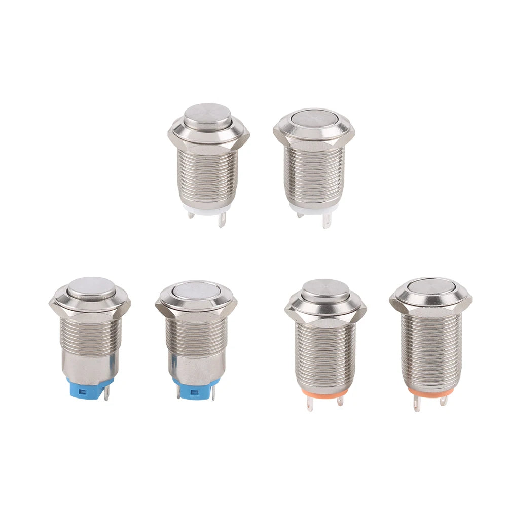12mm metal push button waterproof nickel plated brass button switch Latching/self-locking/fix high/flat head on-off NO LED