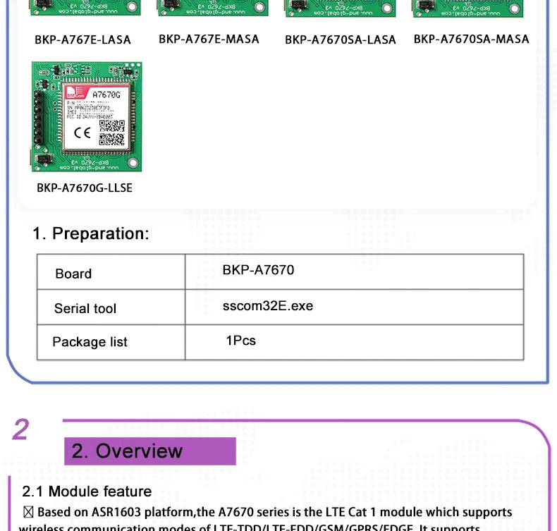 1pc New Push Nano SIM 4G CAT1 A7670G Breakout Development Kits for Global Bands