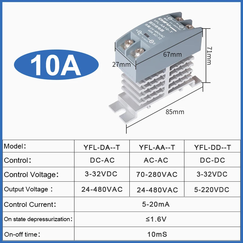 Solid State Relay 10A 25A 40A 60A 80A 100A 120A Din Rail Relay With Radiator SSR Single Phase AC-AC DC-DC