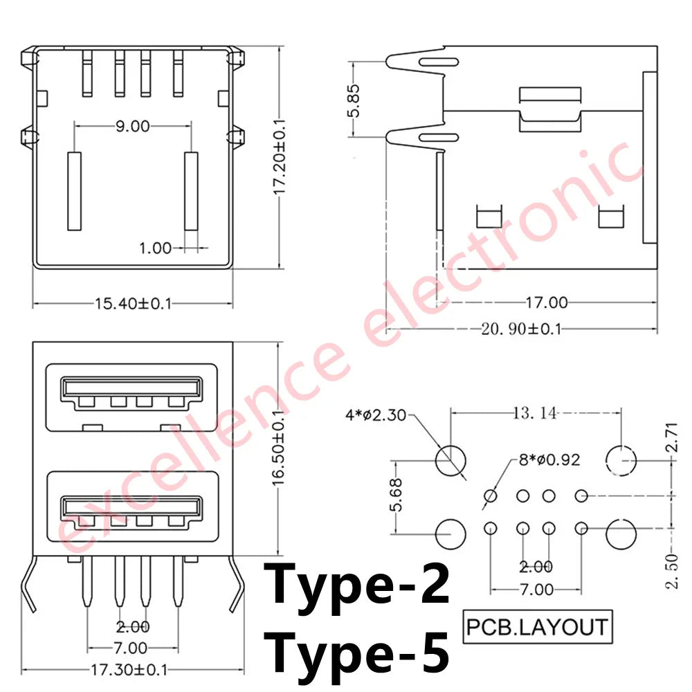 5/10Pcs Double USB Type A Female Solder Jacks Connector PCB Socket USB-A Type 90 Degrees / 180 Degrees Adapter