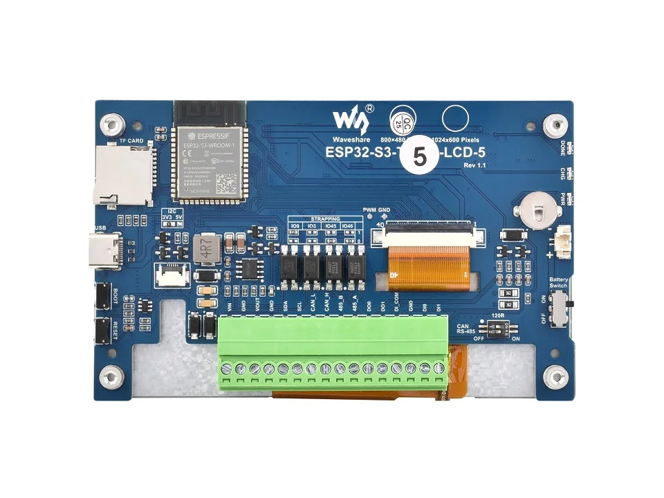 Waveshare ESP32-S3 5inch Capacitive Touch Display Development Board, 5-Point, 32-Bit LX7 Dual-Core Processor, ESP32 With Display