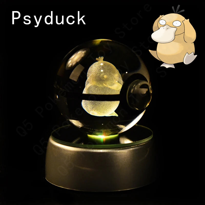Pokemon Crystal Ball 3D Mewtwo Pikachu Gengar Pokeball 3D Night Light Lamp Glass Statue Pokemon Crystal Ball Birthday Gift