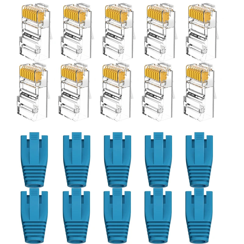 RJ45 Connector CAT6 Pass Through Connectors Crystal End Gold-Plated 8P8C UTP Protective Case Ethernet Network Modular Plug