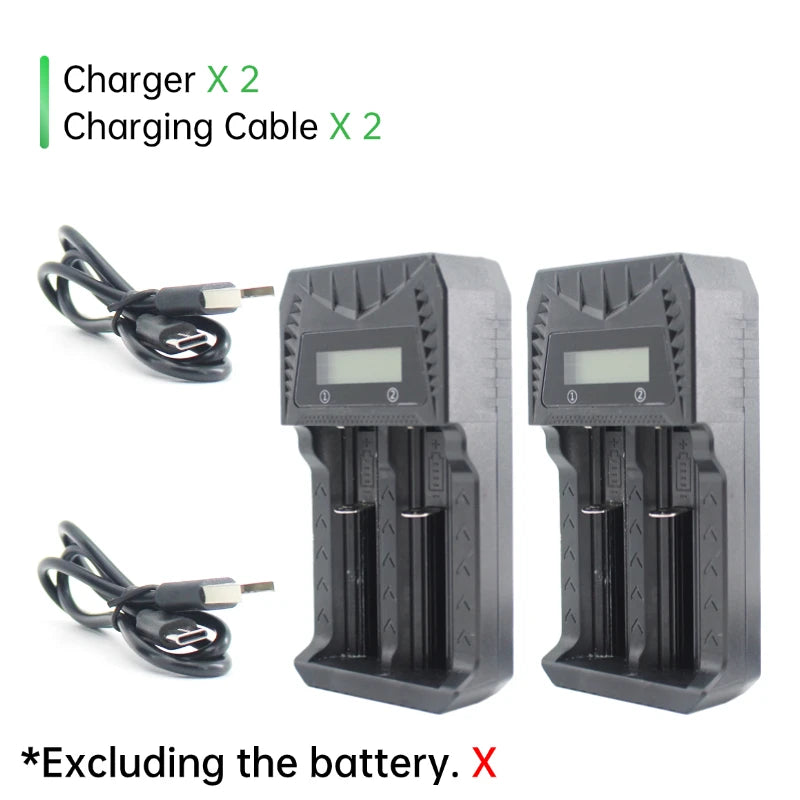 PUJIMAX 2-Slot LCD Battery Charger with Type-C For 18650 21700 26650 14500 16340 3.7V Lithium AA AAA 1.2V Ni-MH NiCd Battery