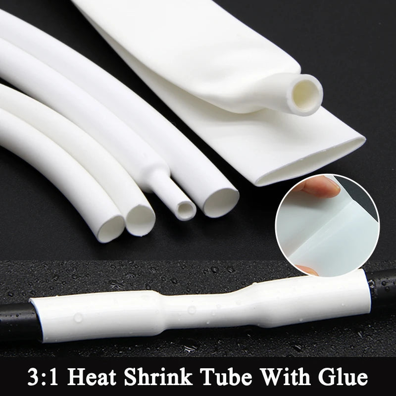 1/3/5/10M 3:1 White Dia 1.6mm - 39mm Heat Shrink Tube Adhesive Lined Polyolefin Thermal Cable Insulated Waterproof Sleeve White