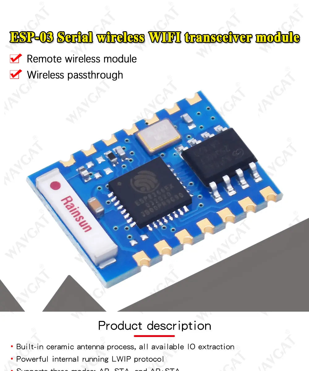 ESP8266 ESP03 ESP-03 SPI WIFI Wireless Transceiver Receiver Module Remote Control Module Integrated RISC processor I2S Interface