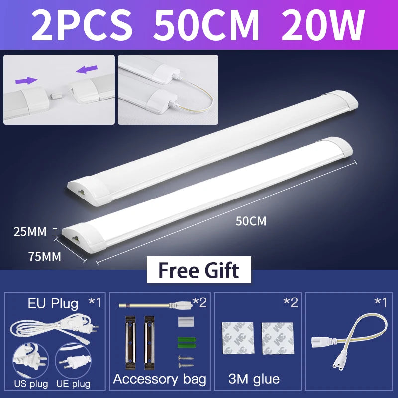Led Tube Light With Switch Wire 110V 220V 10W 20W Lighting Strip Lamps 30/50cm For  Living Room Bedroom Closet Kitchen Lamp