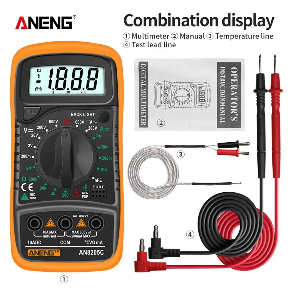 ANENG AN8205C Volt Ohm Multimetro Tester Meter With Thermocouple LCD Backlight Portable Digital Multimeter AC/DC Ammeter