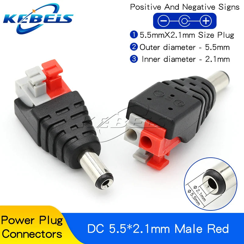 2/5/10PCS DC 12V Male Female BNC Connectors 5.5*2.1mm/2.5mm Welding-Free Power DC Plug Adapter Jack Sockets For LED CCTV Camera