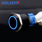 ABILKEEN 16/19/22MM Black Shell Metal Push Button Switch 1NO1NC Momentary/Latching Power Control Push Button with LED Light