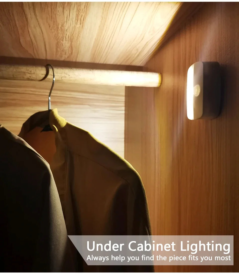 1/3/6 Pack Motion Sensor Night Light Battery Powered AAA Stick Anywhere Auto on Off Soft Light for Wardrobe Bedside Bathroom