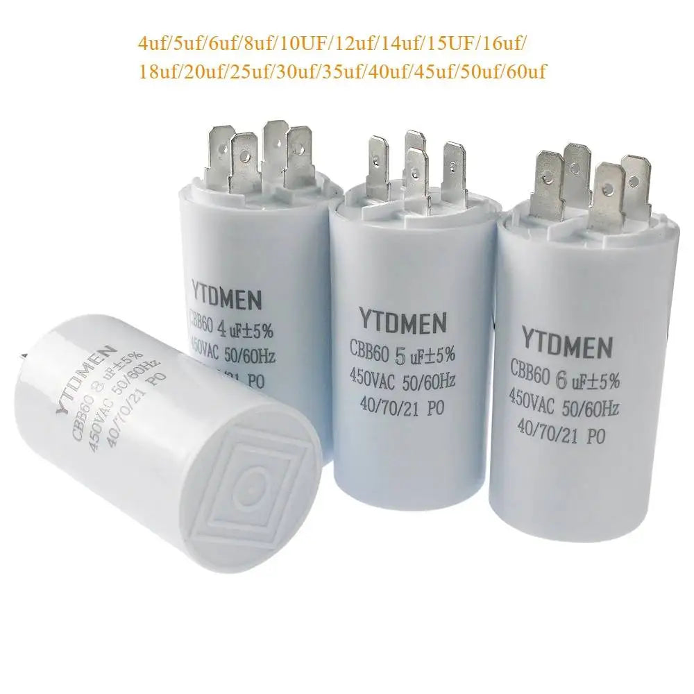 AC 450V CBB60 Dual Insert Motor Starting Capacitor 4pin 4UF-60UF Replacement Motor Run Capacitors For Air Compressor Water Pump