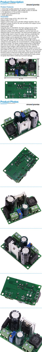 LM2596HV AC/DC to DC Buck Step Down Converter Power Supply Module LM2596 3v 3.3V 5V 6V 9V 12V 15V 24V AC 5V-30V, DC 5V-50V