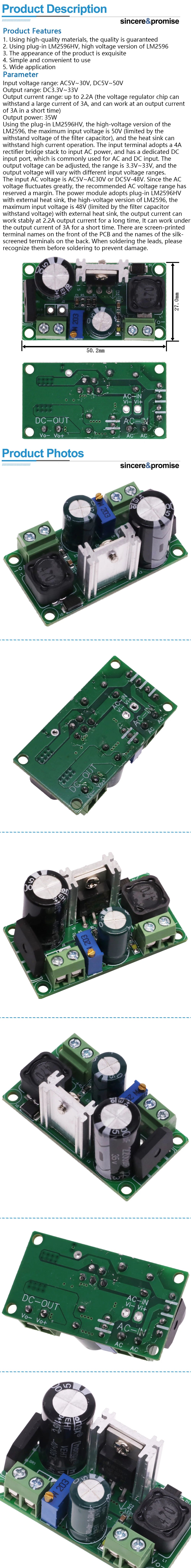 LM2596HV AC/DC to DC Buck Step Down Converter Power Supply Module LM2596 3v 3.3V 5V 6V 9V 12V 15V 24V AC 5V-30V, DC 5V-50V