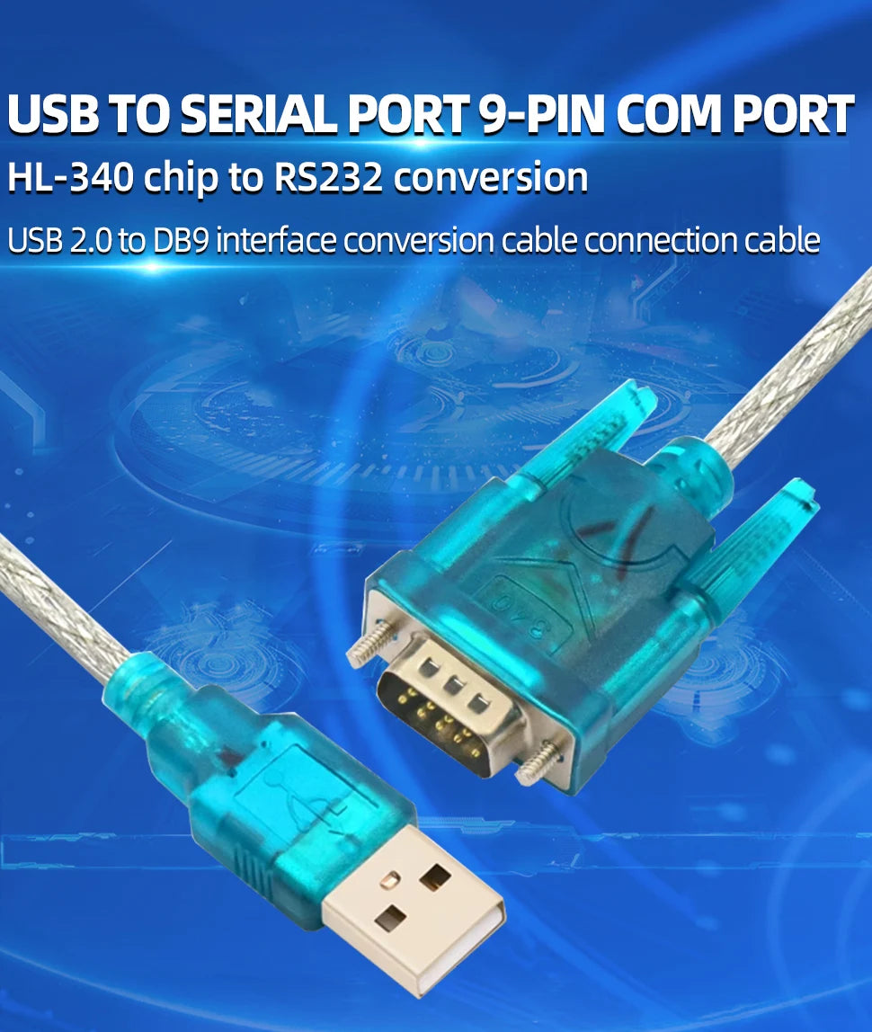 1PCS USB to Serial Port 9-Pin Data Cable HL-340 Chip to RS232 Converter Male Female USB2.0 to DB9 Interface Conversion Cable