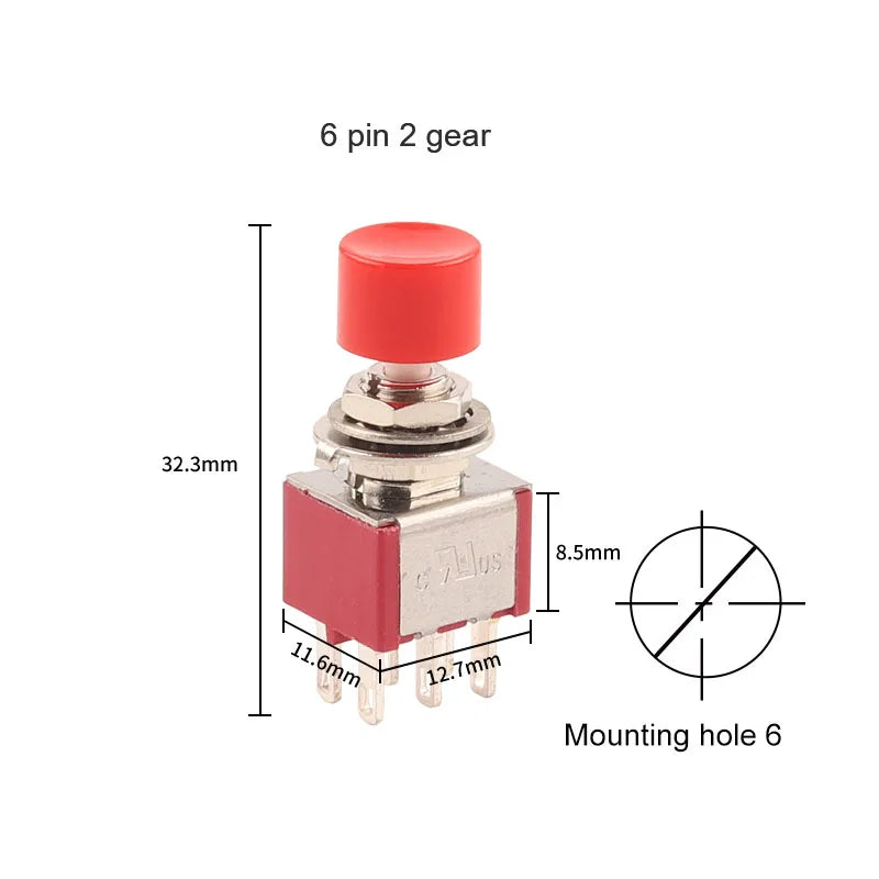 5PCS 3Pin C-NO-NC Reset Latching Toggle Switch Automatic return Push Button (ON)-OFF 5A125V/2A250V 6mm Mini Toggle Switches