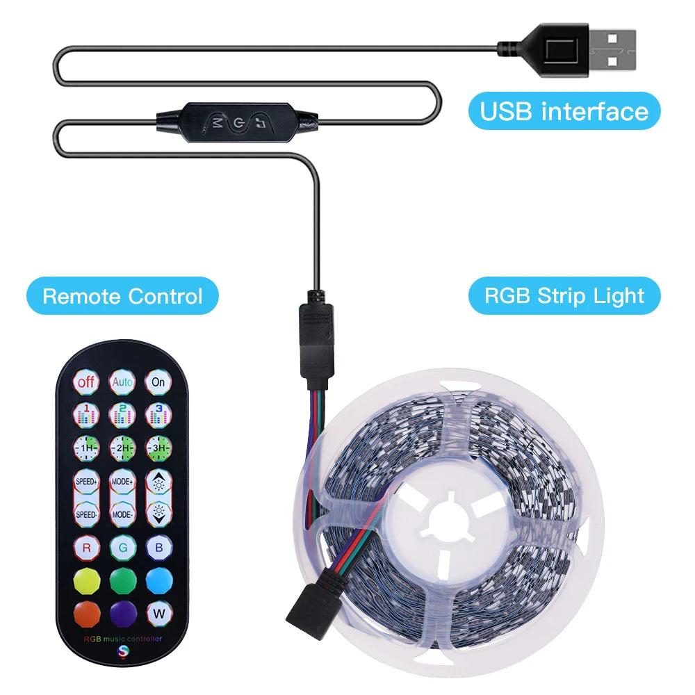 5V USB RGB LED Strip Light Remote Control 5050 30LED/m 5m 10m Lights Tape TV Backlights Home Decoration 0.5/1/2/3m Black PCB