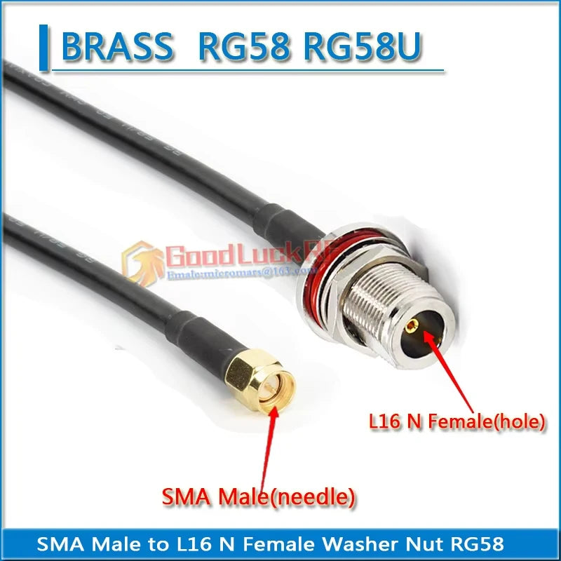 L16 N Female Waterproof Washer Nut to RP-SMA RPSMA SMA Male Female Pigtail Jumper RG58 RG-58 Extend Cable RF Connector Adapter
