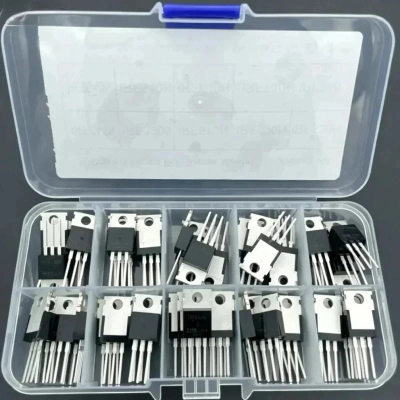 10 Values 50pcs MOSFET Kit TO-220 IRFZ44N IRF510N IRF530N IRF540N IRF640N IRF740 IRF840 IRF3205 IRF9540 Storage Box