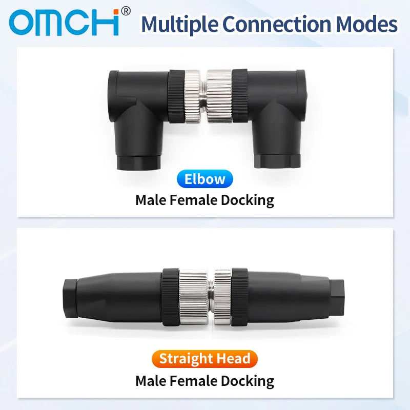 OMCH 1PCS M12 Sensor Connector Waterproof IP67 Aviation Plug Socket Male Female 4 5 8Pin Hole Straight Bend Angle Screw Threaded