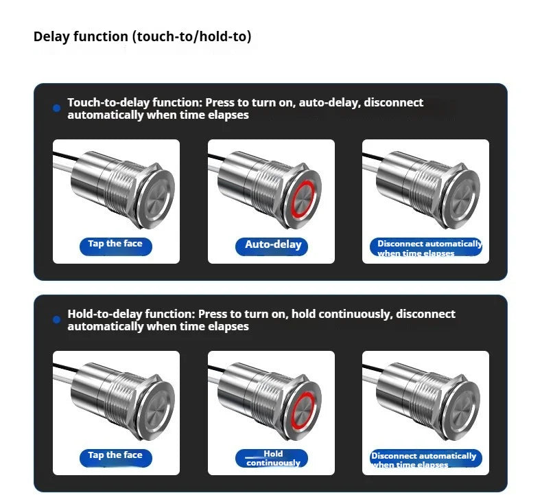 Metal touch sensor switch Stainless steel button jog delay self-locking IP68 waterproof 16/19/22/30mm