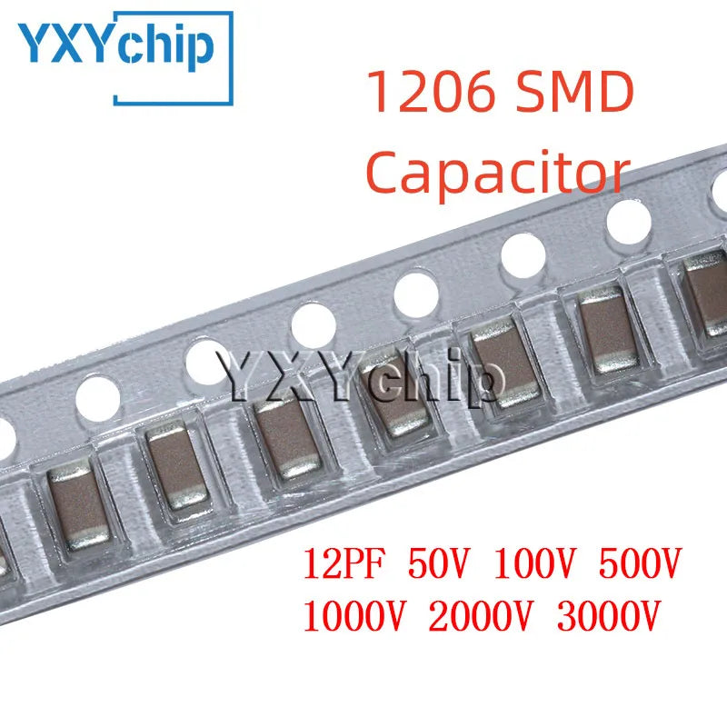 50PCS 1206 12PF 50V 100V 500V 1000V 2000V 3000V ±5% 120J C0G NPO SMD Chip Multilayer Ceramic Capacitor
