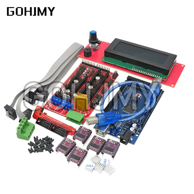 Mega 2560 R3 CH340+1pcs RAMPS 1.4 Controller+5pcs A4988/DRV8825 Stepper Driver Module+1pcs 2004 controller for 3D Printer kit