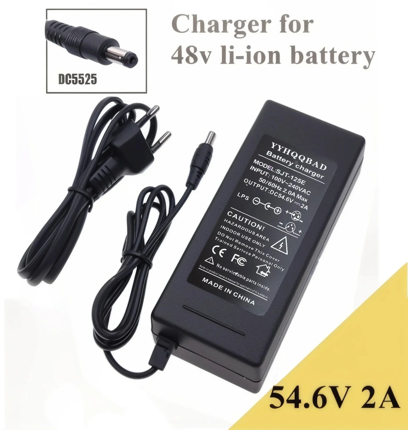 54.6V 2A Charger for 48V Li-ion Battery 13S 18650 Battery Pack DC5525 Connector