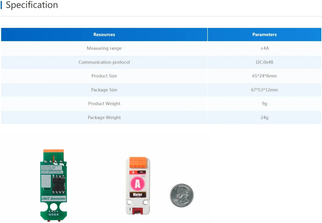 M5Stack Unit AMeter Sensor, Real-time Monitoring Current Module ADS1115